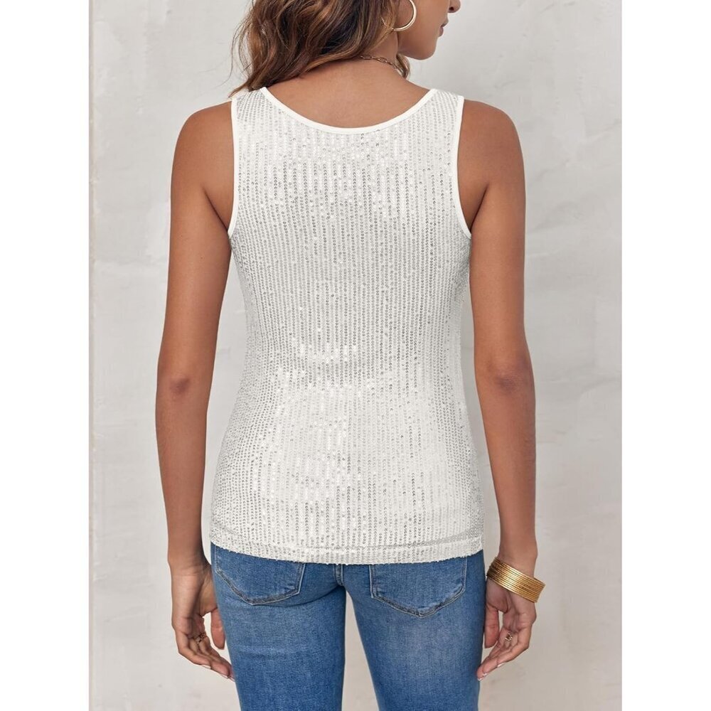 Women's Sequin Tank Top Sleeveless Scoop Neck Casual Party Wear Small - Picture 5 of 5